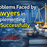 Lawyers facing AI challenges with a robotic hand holding the scales of justice, featuring the LawSikho logo.