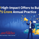 20 High-Impact Offers to Build a ₹1 Crore Annual Practice, showcasing growth opportunities for legal professionals, with the LawSikho logo placed at the bottom left corner.