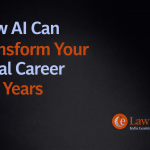 AI transforming legal career in 3 years with modern digital strategy and LawSikho branding on a dark professional background