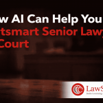 How AI Can Help You Outsmart Senior Lawyers in Court – Featuring the LawSikho logo, this image showcases a professional courtroom background with the title in bold red and white text, emphasizing AI's role in improving legal strategies.