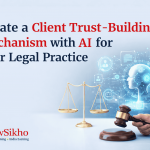 Build client trust in legal practice with AI, featuring scales of justice and AI technology