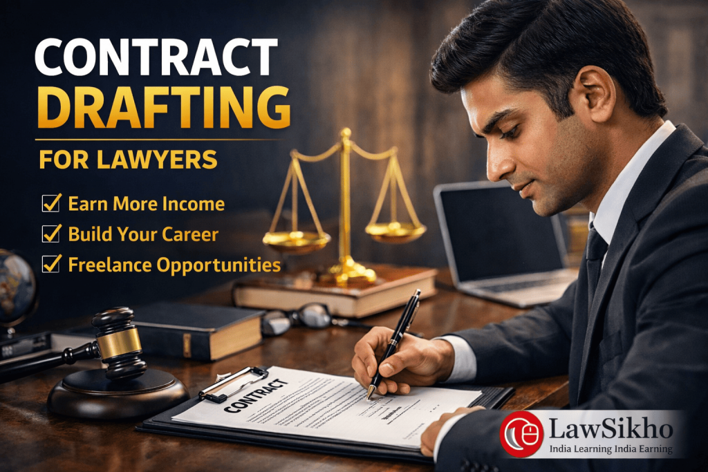 Contract drafting for lawyers with a lawyer signing a legal agreement at a professional workspace.