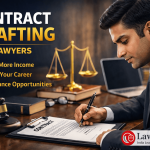 Contract drafting for lawyers with a lawyer signing a legal agreement at a professional workspace.