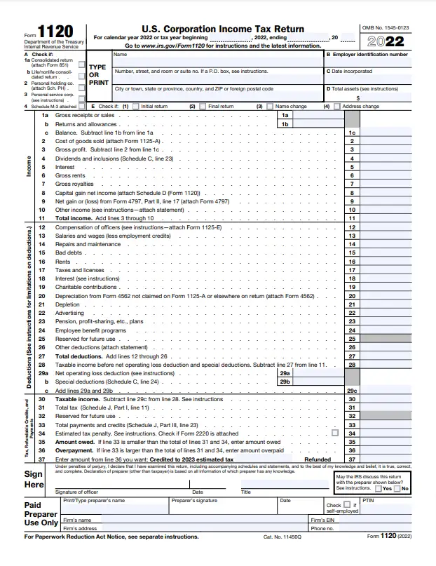 US federal tax return filing for businesses