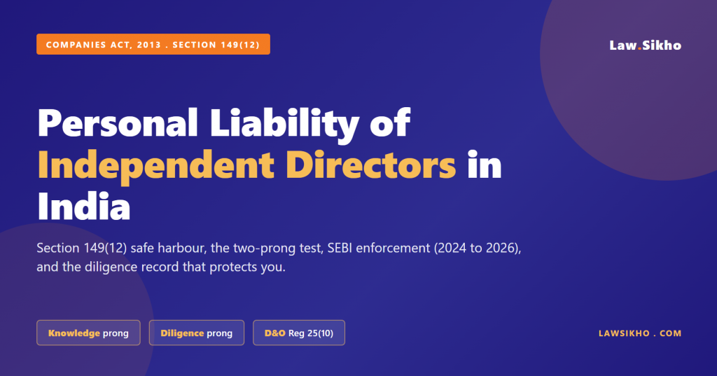 Personal Liability of Independent Directors in India: Section 149(12), Risks, and the Safe-Harbour Playbook (2026)