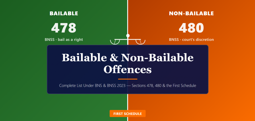 Bailable and non-bailable offences under BNS and BNSS: complete list 2026