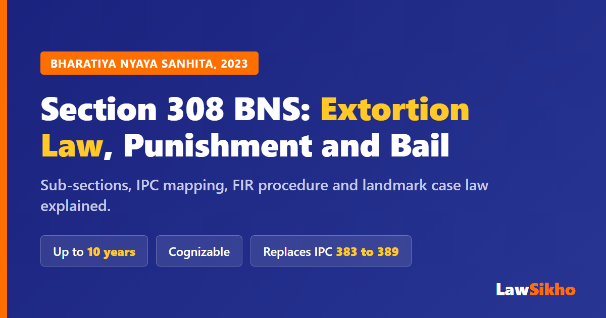 Section 308 BNS extortion law, punishment and bail explained: LawSikho